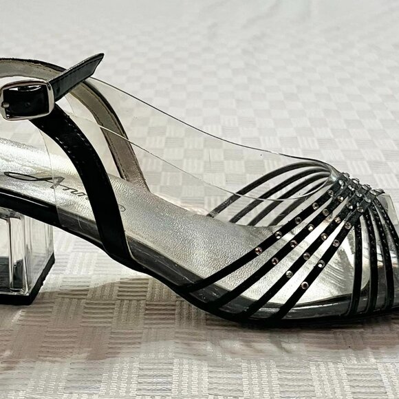 Size  7 Wide Annie Black & Clear High Heels with Silver Sole - Picture 6 of 10